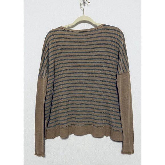 Michael Stars Womens One Size Striped Pullover Thermal Top Brown Gray Boho - Picture 3 of 7